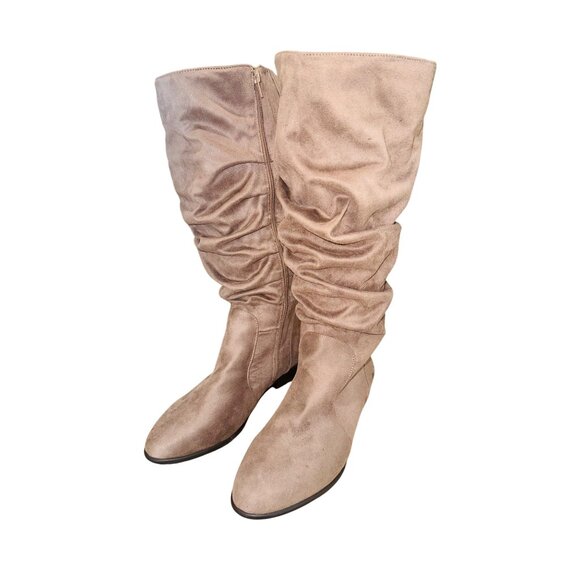 Comfortview Wide Calf Shelly Tall Faux Suede Slouch Boots 8.5 Brown Y2K 90s Boho - Picture 4 of 12